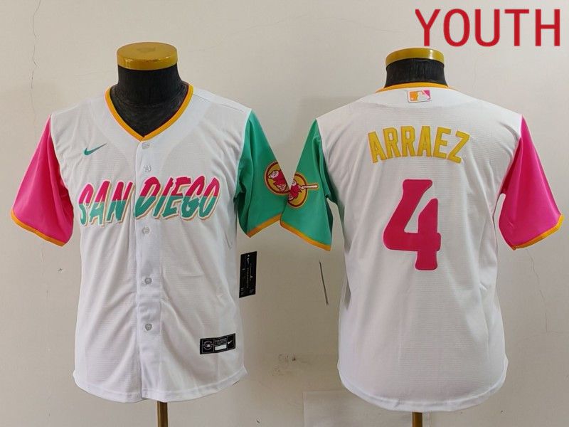 Youth San Diego Padres #4 Arraez White City Edition Nike 2024 MLB Jersey style 1->portland trail blazers->NBA Jersey